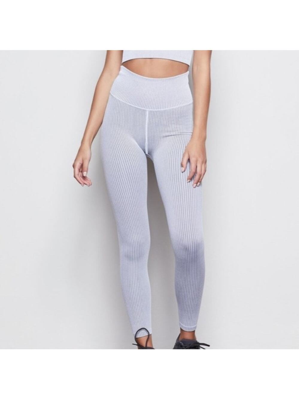 Good American | NWT 0/00 XS Seamless Chunky Rib Leggings White Stripe High Rise